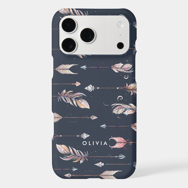 Tribal arrows with feathers pattern iphone case (Back)