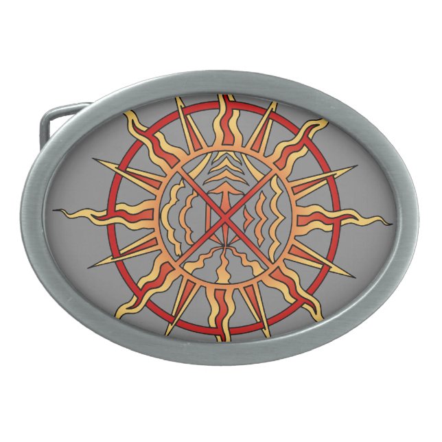 Tribal Art Belt Buckle Native Spiritual Sun Buckle (Front)