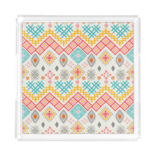 Tribal art: boho geometric print. acrylic tray