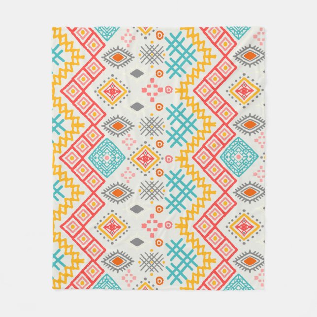 Tribal art: boho geometric print. fleece blanket (Front)