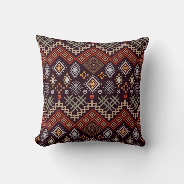 Tribal Art Boho Geometric Print Throw Pillow (Front)