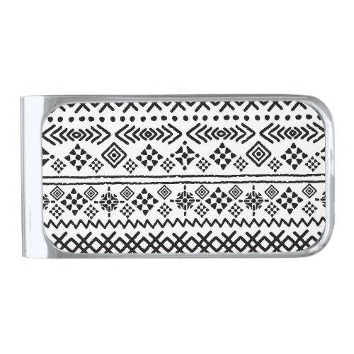 Tribal art boho geometric seamless silver finish money clip