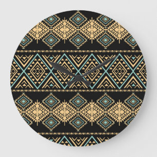 Tribal art, ethnic geometric, colorful pattern. large clock