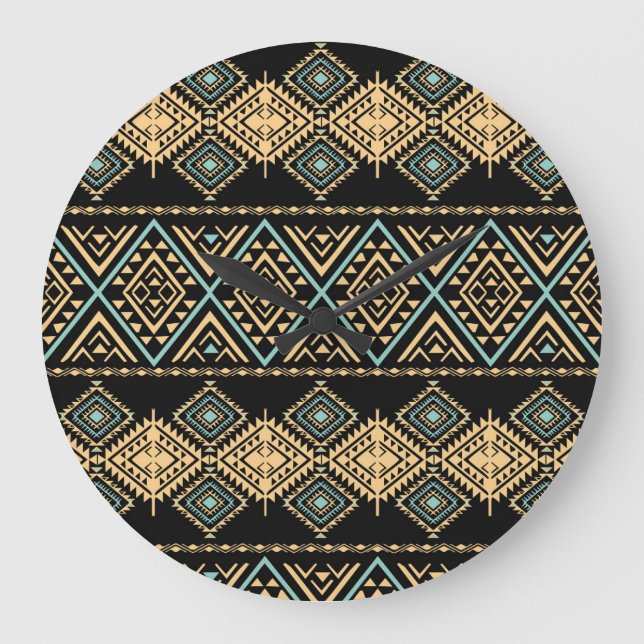 Tribal art, ethnic geometric, colorful pattern. large clock (Front)