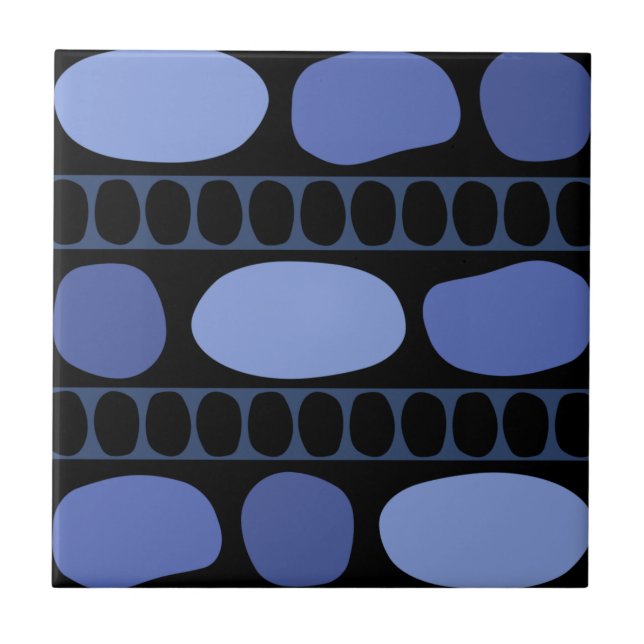 Tribal Art Rock Pattern Black Blue Ceramic Tile (Front)