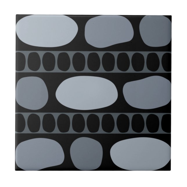 Tribal Art Rock Pattern Black Slate Gray Ceramic Tile (Front)