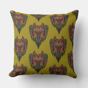 tribal art tattoo owl design pattern throw pillow