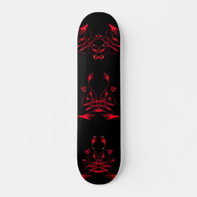 Tribal Artwork Skateboard - Black & Red Deck (Front)