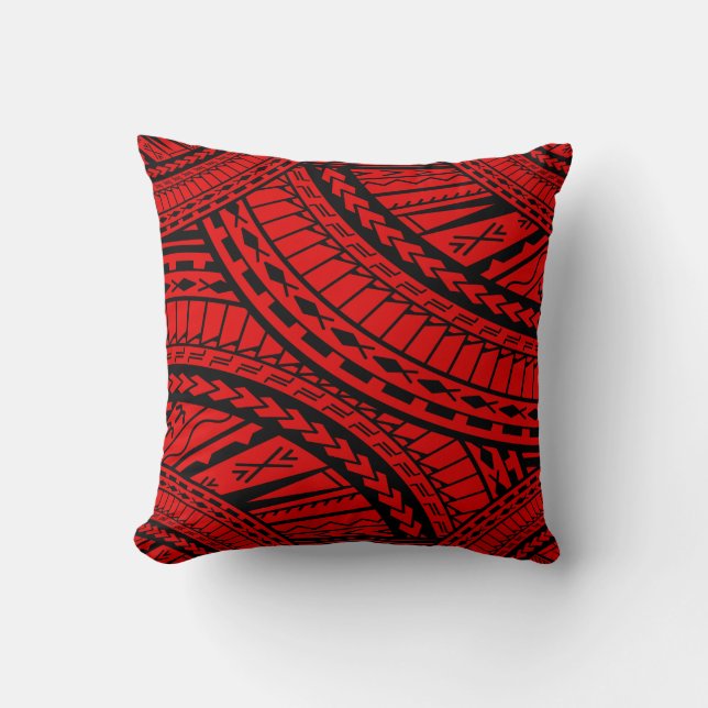 Tribal Aztec Art Red Black Throw Pillow (Front)