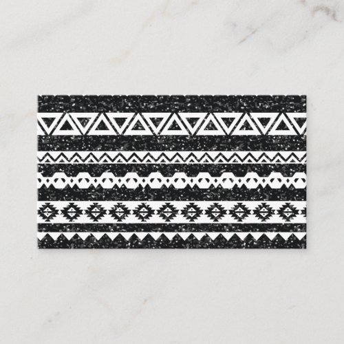 Tribal Aztec Black Glitter White Geometric Shapes Business Card