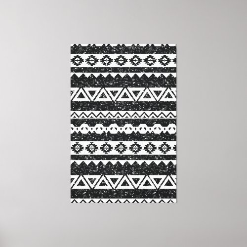 Tribal Aztec Black Glitter White Geometric Shapes Canvas Print