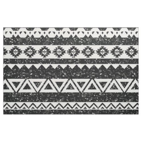 Tribal Aztec Black Glitter White Geometric Shapes Fabric