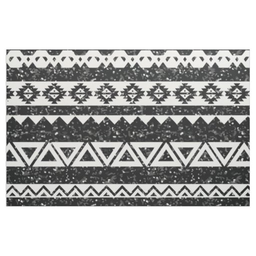 Tribal Aztec Black Glitter White Geometric Shapes Fabric