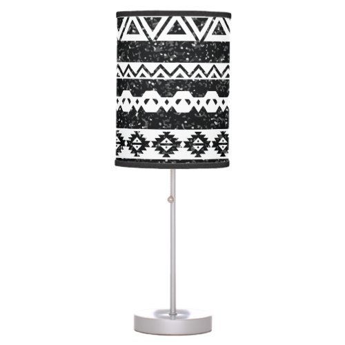 Tribal Aztec Black Glitter White Geometric Shapes Table Lamp