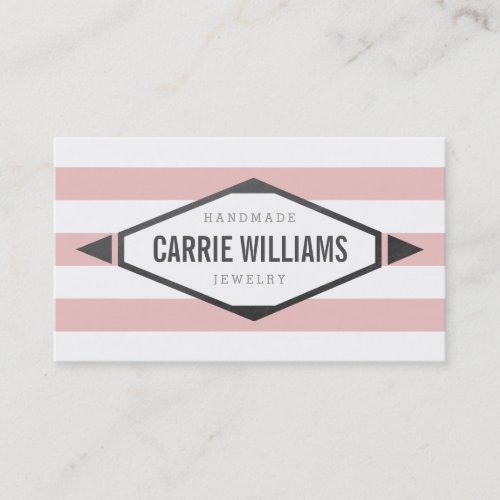 TRIBAL AZTEC BOHO LOGO striped simple pink grey Business Card