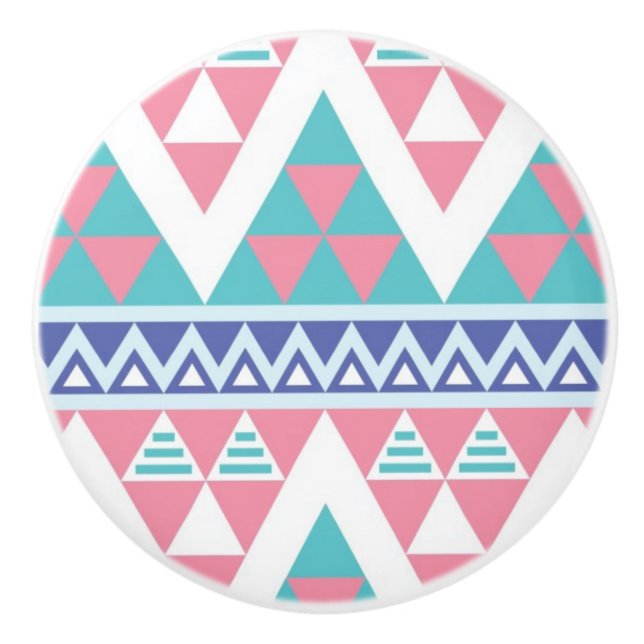 Tribal aztec colorful pattern ceramic knob (Front)