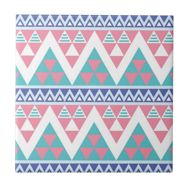 Tribal aztec colorful pattern ceramic tile (Front)