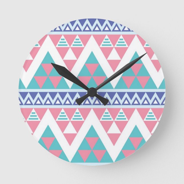 Tribal aztec colorful pattern round clock (Front)