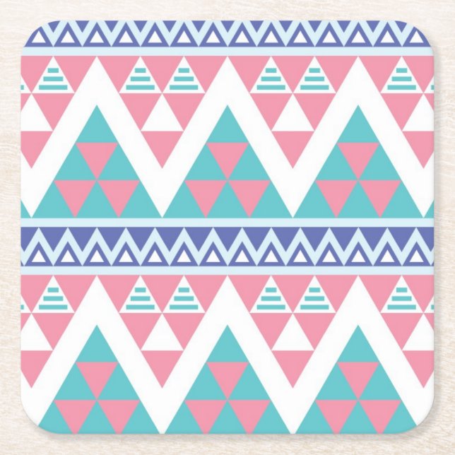 Tribal aztec colorful pattern square paper coaster (Front)