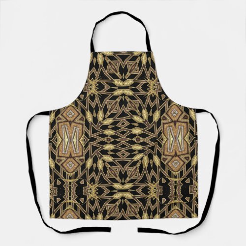 Tribal Aztec Fusion Black  Gold Pattern Apron