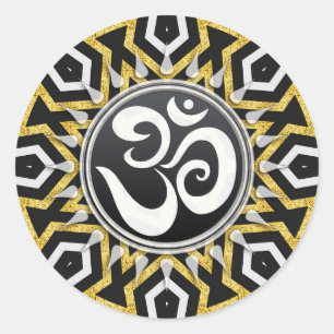Tribal Aztec Gold Sun Black+White Om Sticker