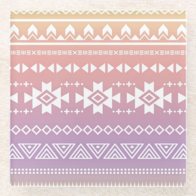 Tribal aztec ombre pattern glass coaster (Front)