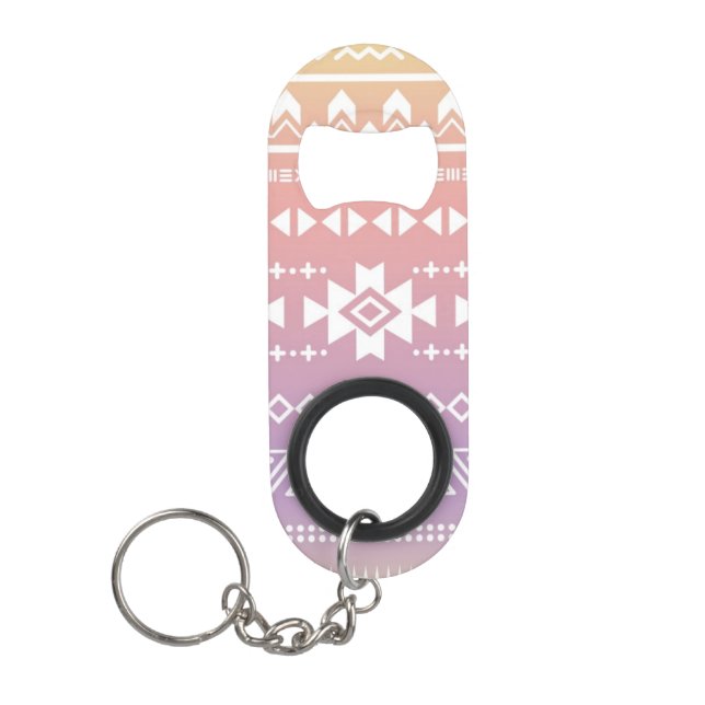 Tribal aztec ombre pattern keychain bottle opener (Front)