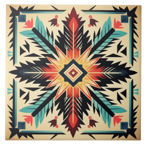 Tribal Aztec pattern geometric abstract colorful Ceramic Tile
