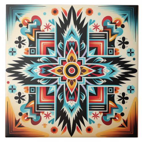 Tribal Aztec pattern geometric abstract colorful Ceramic Tile