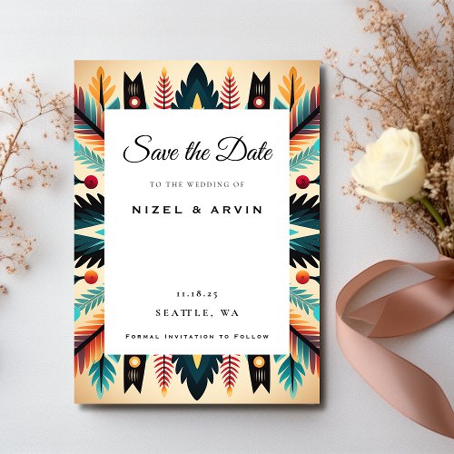 Tribal Aztec Pattern Geometric Vibrant Colorful Save The Date