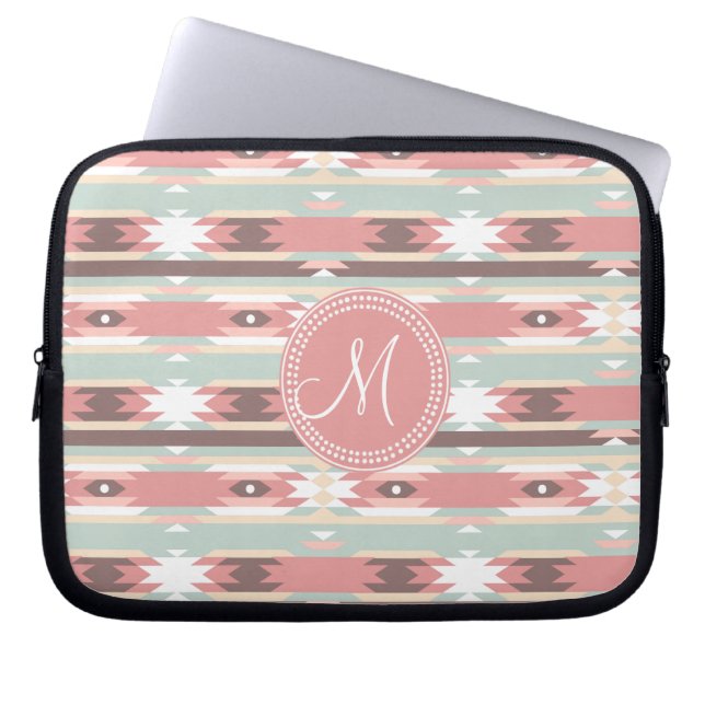 Tribal Aztec Pink Monogram Pattern Laptop Sleeve (Front)