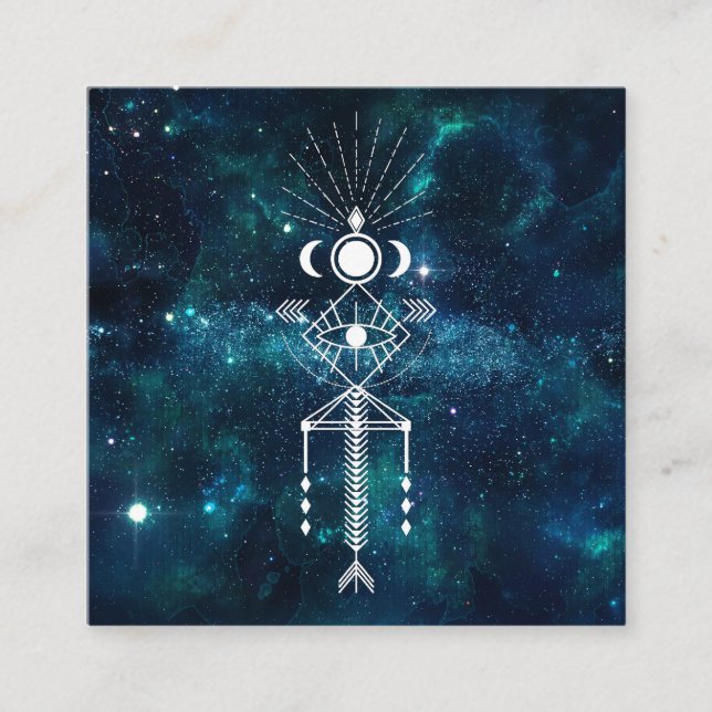 *~* Tribal Aztec Sacred Celestial Cosmic Shaman Square Business Card (Front)