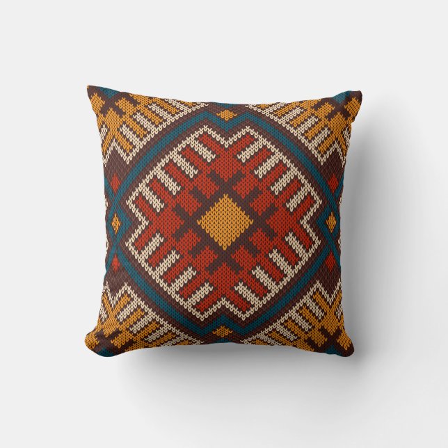 Tribal Aztec seamless pattern on the wool knitted  Throw Pillow (Front)
