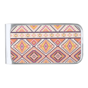 Tribal Aztec Striped Seamless Background Silver Finish Money Clip
