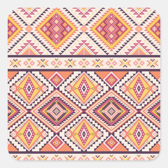 Tribal Aztec Striped Seamless Background Square Sticker (Front)
