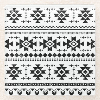 Tribal aztec, vintage white background. glass coaster