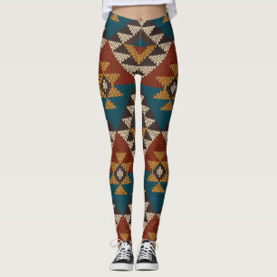 Tribal Aztec Wool Knitted Texture. Leggings
