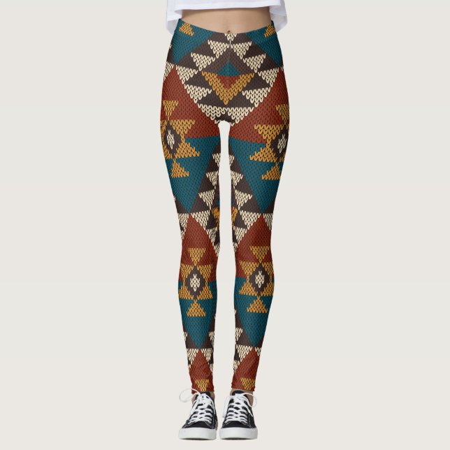Tribal Aztec Wool Knitted Texture. Leggings (Front)