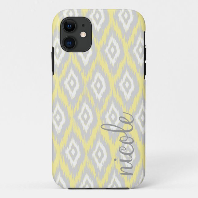 Tribal Aztec Yellow & Grey Modern Personalized Case-Mate iPhone Case (Back)