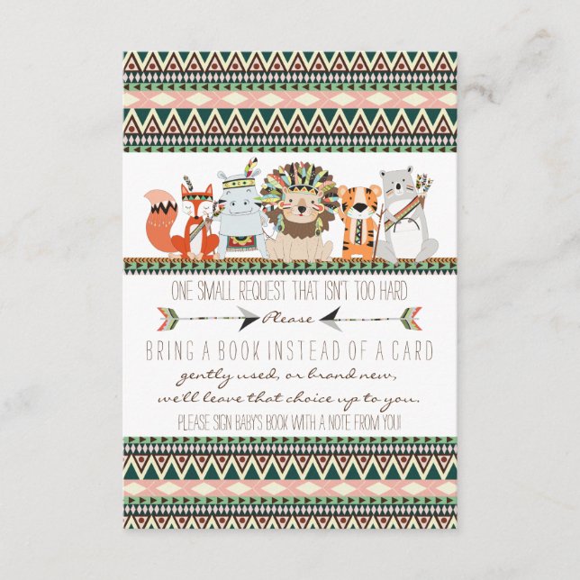 Tribal Baby Shower Bring A Book Enclosure Card (Front)
