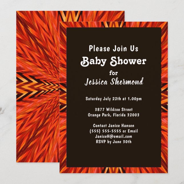 Tribal Baby Shower Copper Orange Abstract Invitation (Front/Back)