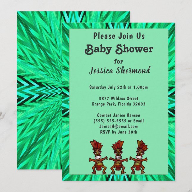 Tribal Baby Shower Emerald Green Abstract Invitation (Front/Back)
