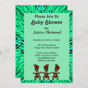 Tribal Baby Shower Emerald Green Abstract Invitation
