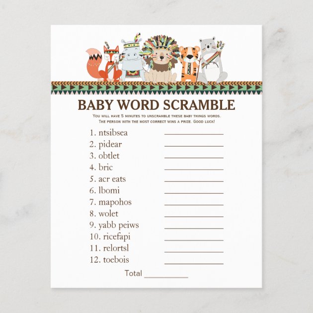 Tribal Baby Shower Games Word Scramble Rhyme Quiz