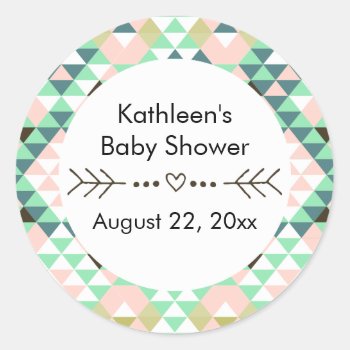 Tribal Baby Shower Gender Reveal Favor Classic Round Sticker by cbendel at Zazzle