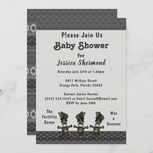 Tribal Baby Shower Gray Abstract Fertility Dance Invitation