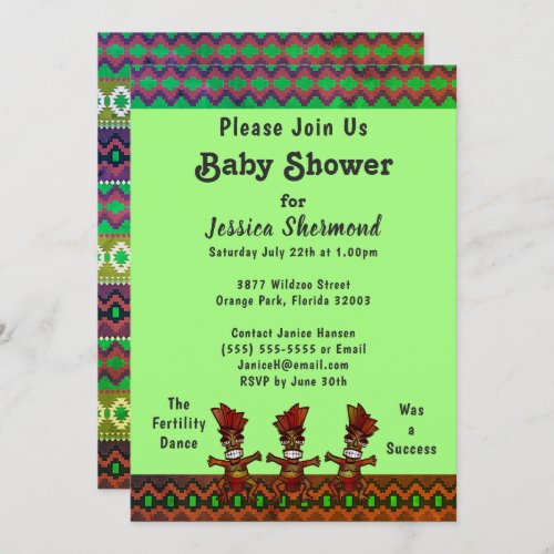 Tribal Baby Shower Green Abstract Fertility Dance Invitation