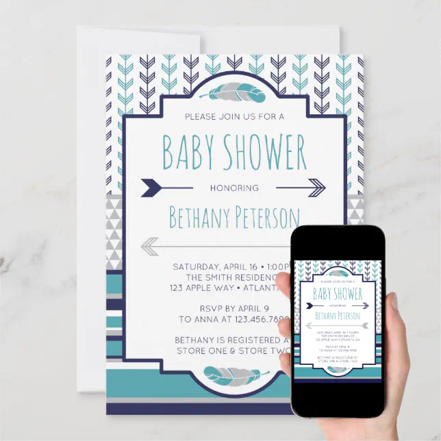Tribal Baby Shower Invitation, Aztec, Arrows, BOHO Invitation | Zazzle