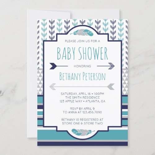 Tribal Baby Shower Invitation Aztec Arrows BOHO Invitation