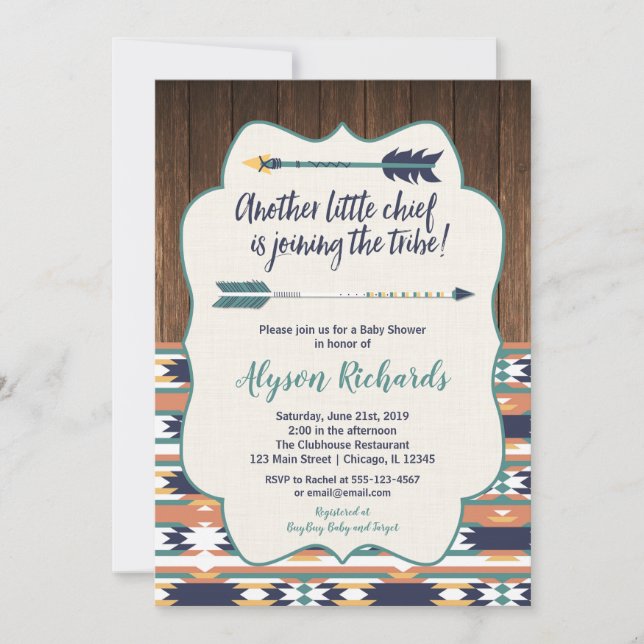 Tribal baby shower invitation boy, little chief (Front)